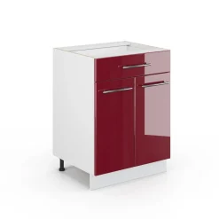 Badschrank Fame-Line Bordeaux Hochglanz 60 x 82 cm mit Schublade, ohne Arbeitsplatte Vicco