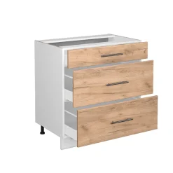 Badschrank Fame-Line Goldkraft Eiche 80 x 82 cm mit 3 Schubladen, ohne Arbeitsplatte Vicco