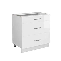 Badschrank Fame-Line Weiß Hochglanz 80 x 82 cm mit 3 Schubladen, ohne Arbeitsplatte Vicco