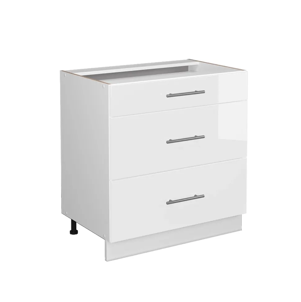 Badschrank Fame-Line Weiß Hochglanz 80 x 82 cm mit 3 Schubladen, ohne Arbeitsplatte Vicco