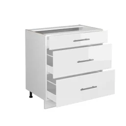 Badschrank Fame-Line Weiß Hochglanz 80 x 82 cm mit 3 Schubladen, ohne Arbeitsplatte Vicco