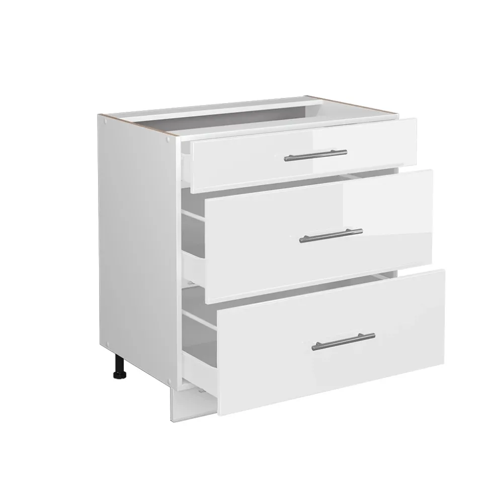 Badschrank Fame-Line Weiß Hochglanz 80 x 82 cm mit 3 Schubladen, ohne Arbeitsplatte Vicco