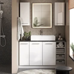 Badschrank Fame-Line Weiß Hochglanz 80 x 82 cm mit 3 Schubladen, ohne Arbeitsplatte Vicco