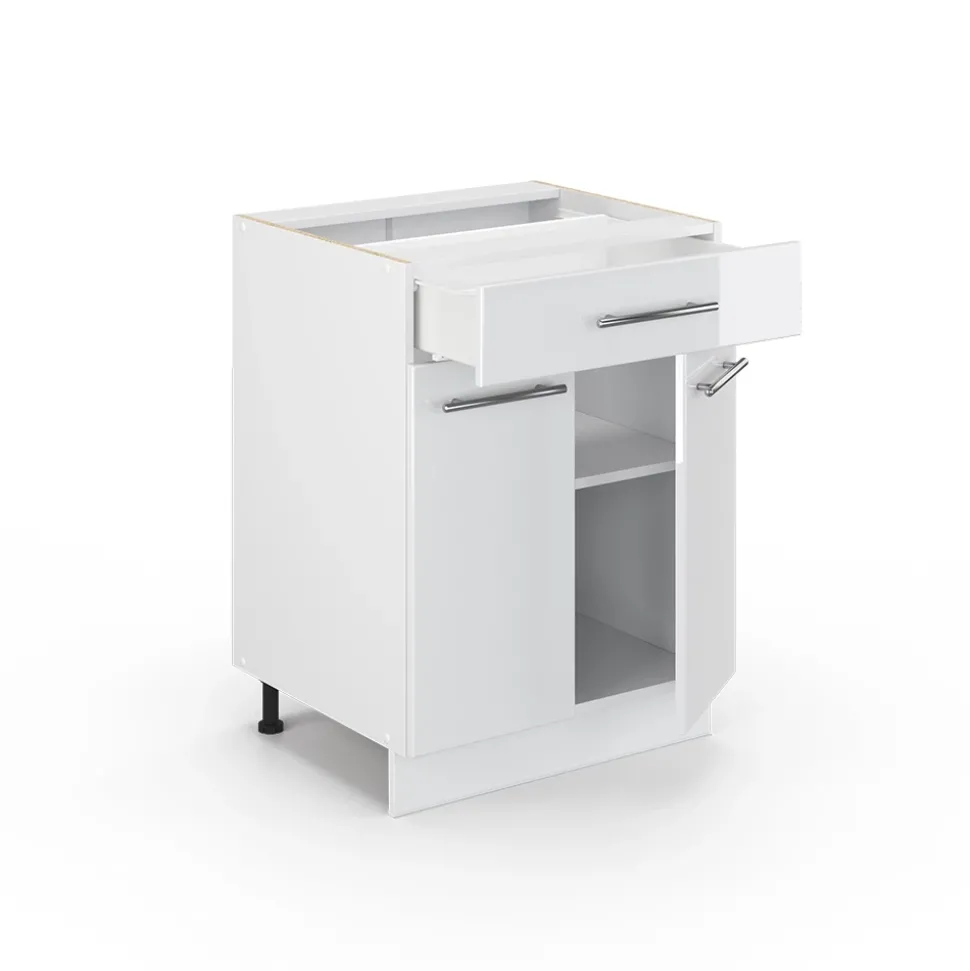 Badschrank Fame-Line Weiß Hochglanz 60 x 82 cm mit Schublade, ohne Arbeitsplatte Vicco