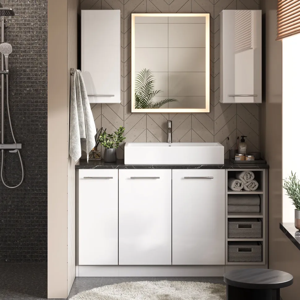 Badschrank Fame-Line Weiß Hochglanz 60 x 82 cm mit Schublade, ohne Arbeitsplatte Vicco