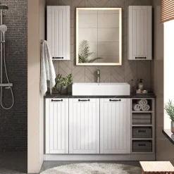 Badschrank Fame-Line Weiß Landhaus 60 x 82 cm mit Schublade, ohne Arbeitsplatte Vicco