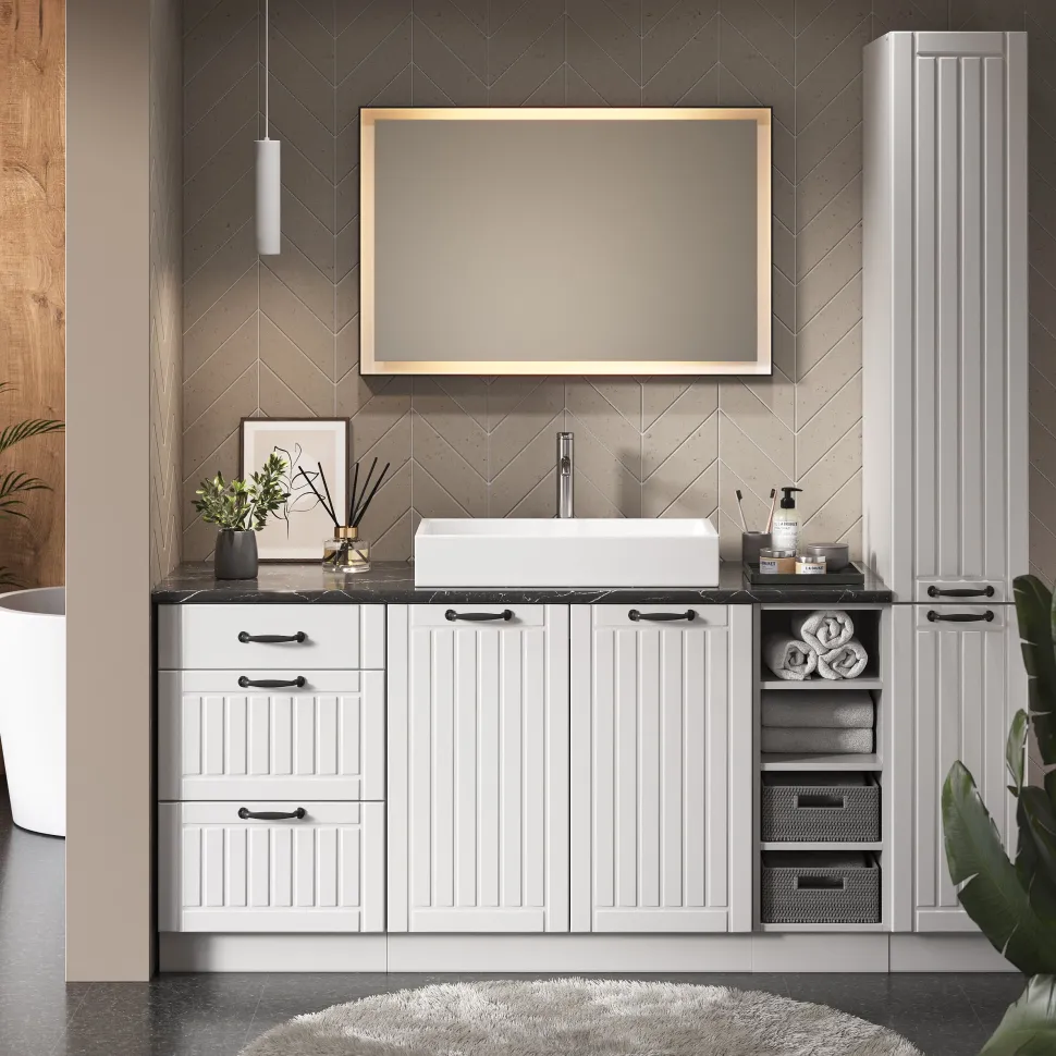 Badschrank Fame-Line Weiß Landhaus 60 x 82 cm mit Schublade, ohne Arbeitsplatte Vicco