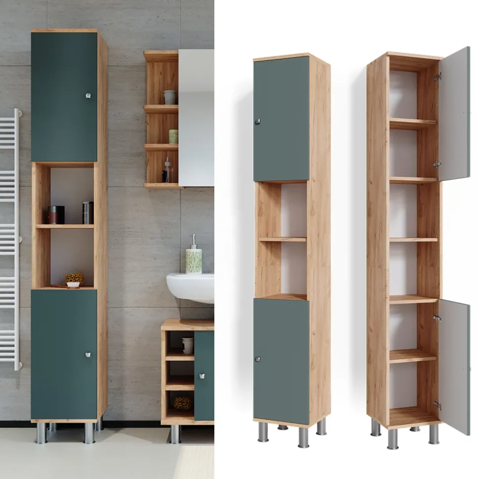 Badschrank Fynn Grün 30 x 190 cm Vicco