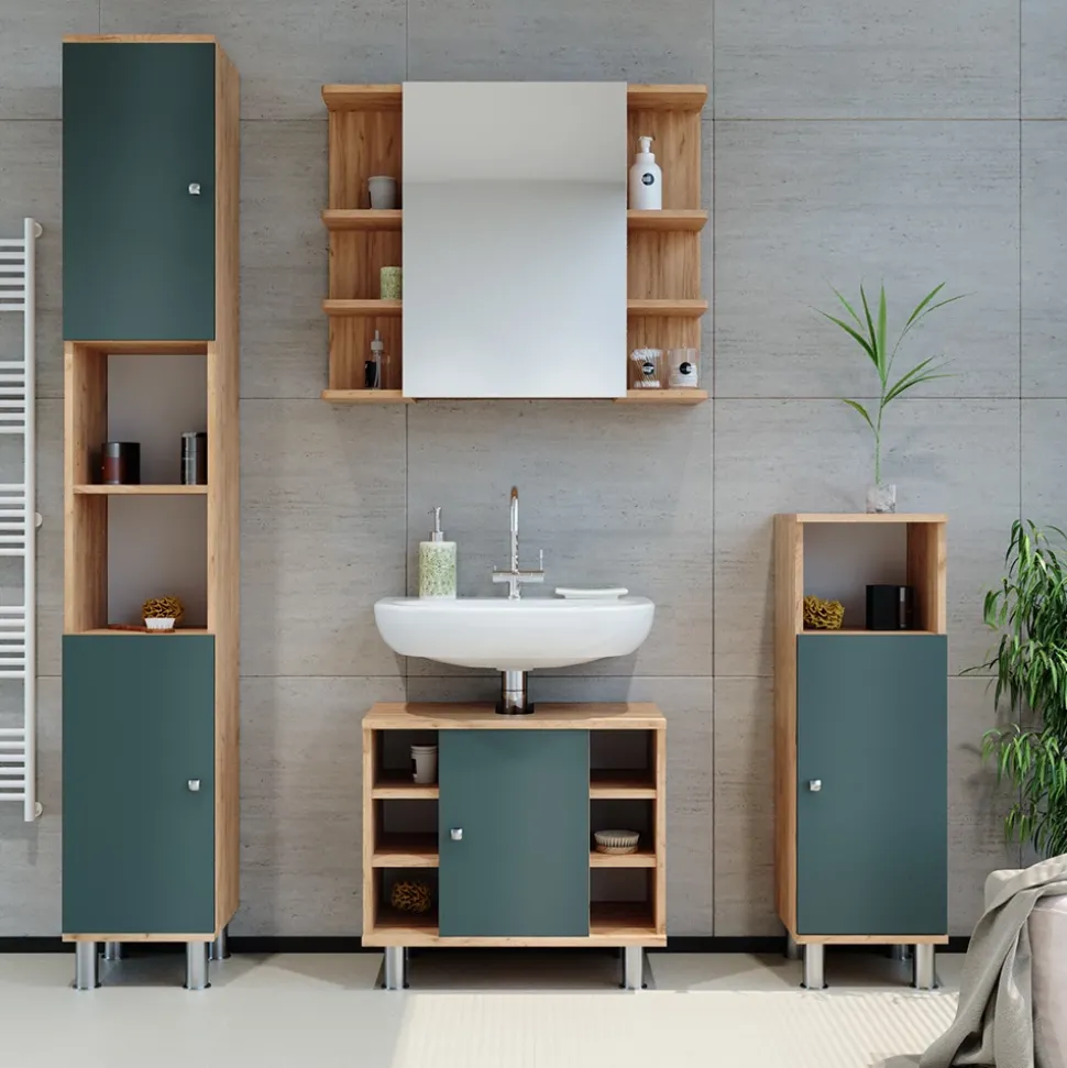 Badschrank Fynn Grün 30 x 190 cm Vicco