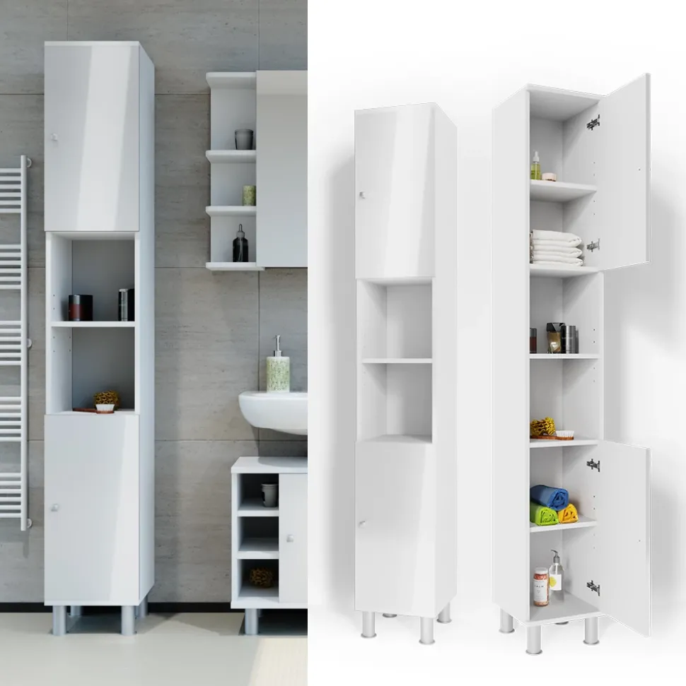 Badschrank Fynn Weiß Hochglanz 30 x 190 cm Vicco