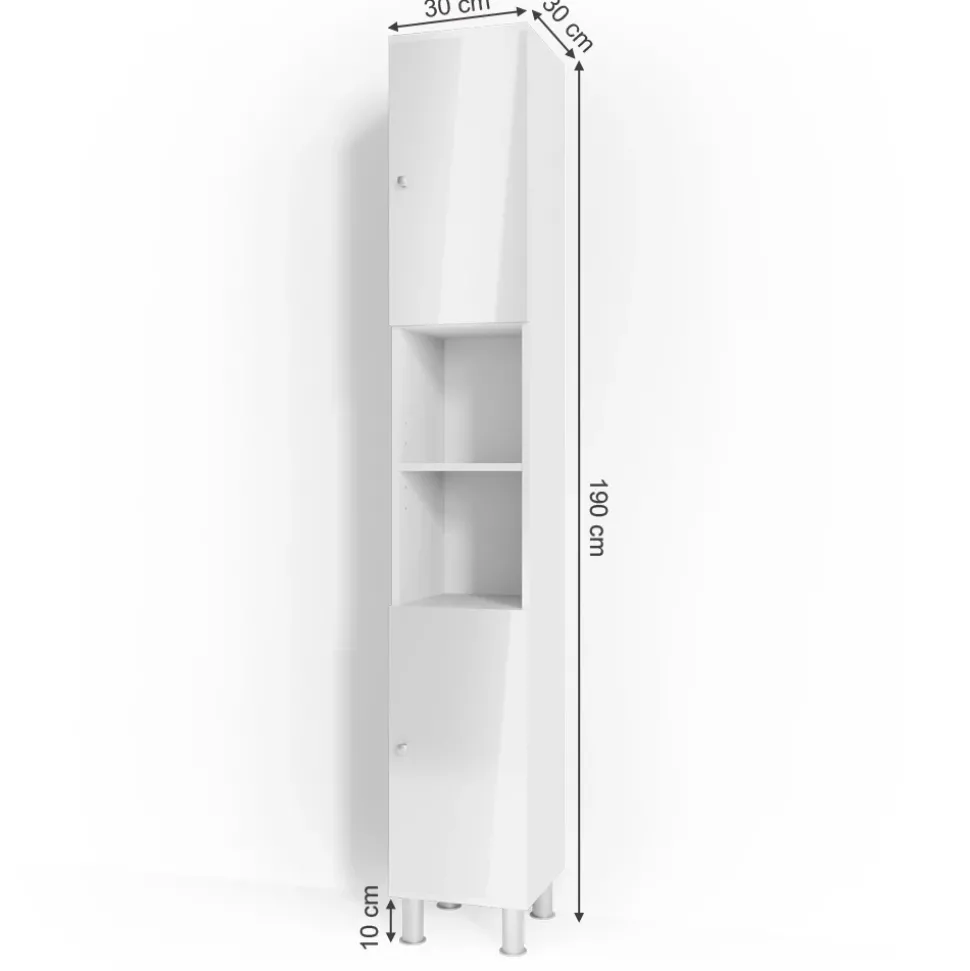 Badschrank Fynn Weiß Hochglanz 30 x 190 cm Vicco