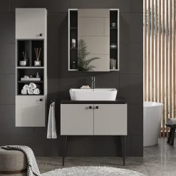 Badschrank Gerta Grau 37.5 x 150 cm mit Tür und offenen Fächern Vicco