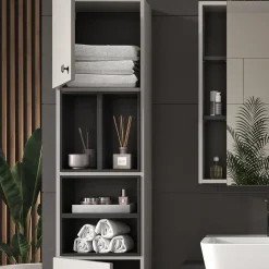 Badschrank Gerta Grau 37.5 x 150 cm mit Tür und offenen Fächern Vicco