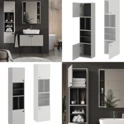 Badschrank Gerta Grau 37.5 x 150 cm mit Tür und offenen Fächern Vicco