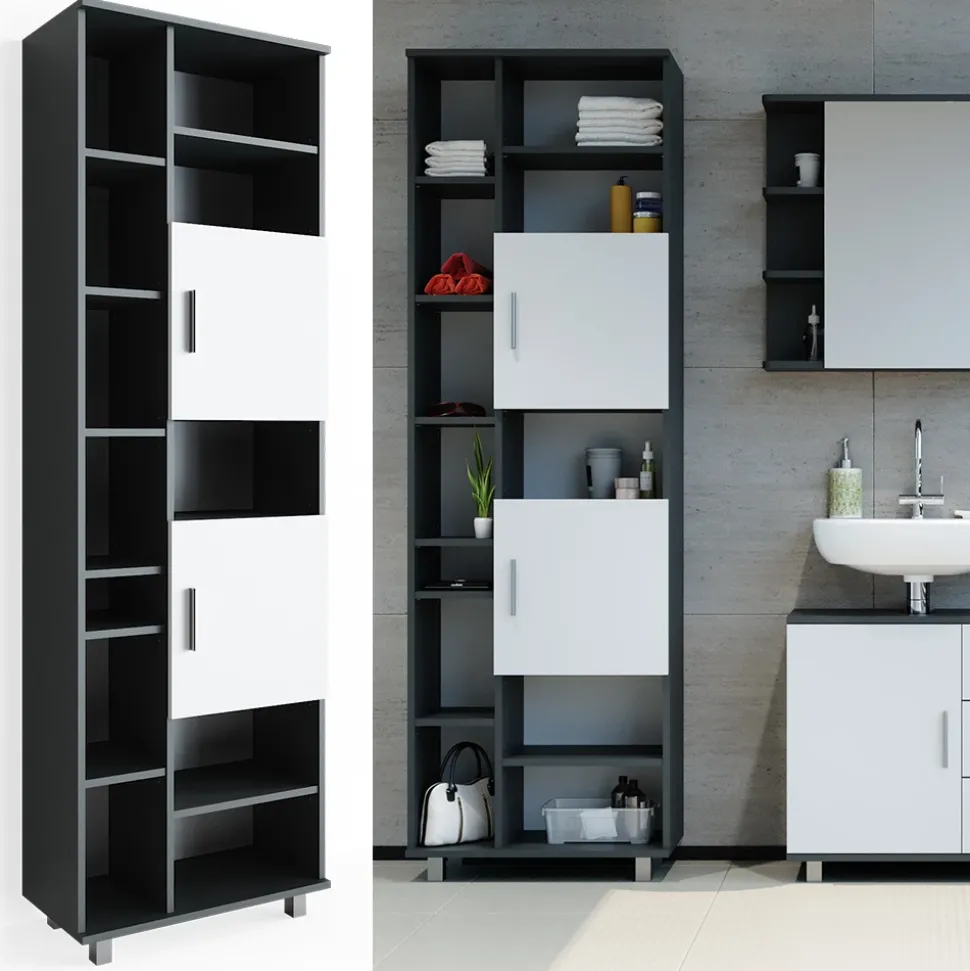 Badschrank Ilias Anthrazit/Weiß 60 x 190 cm Vicco