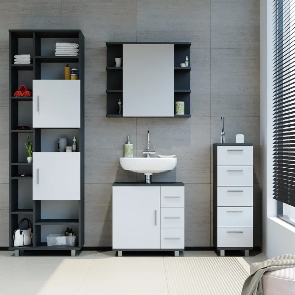 Badschrank Ilias Anthrazit/Weiß 60 x 190 cm Vicco