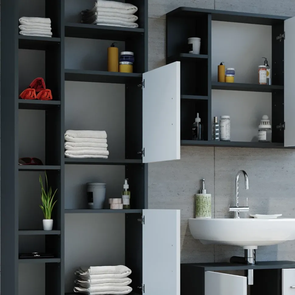 Badschrank Ilias Anthrazit/Weiß 60 x 190 cm Vicco