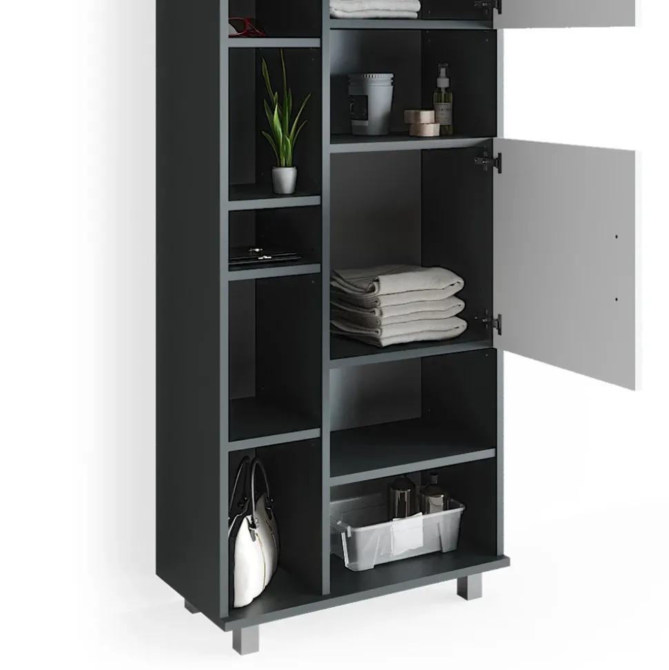 Badschrank Ilias Anthrazit/Weiß 60 x 190 cm Vicco