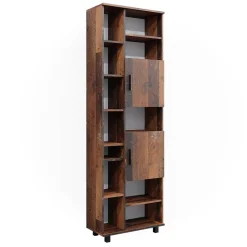 Badschrank Ilias Eiche rustikal 60 x 190 cm mit Türen, und offenen Fächern Vicco