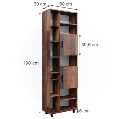 Badschrank Ilias Eiche rustikal 60 x 190 cm mit Türen, und offenen Fächern Vicco