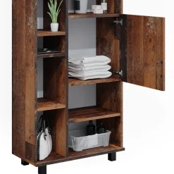 Badschrank Ilias Eiche rustikal 60 x 190 cm mit Türen, und offenen Fächern Vicco