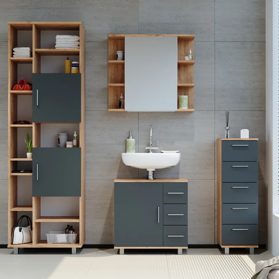 Badschrank Ilias Goldkraft Eiche 30 x 95 cm Vicco