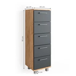 Badschrank Ilias Goldkraft Eiche 30 x 95 cm Vicco