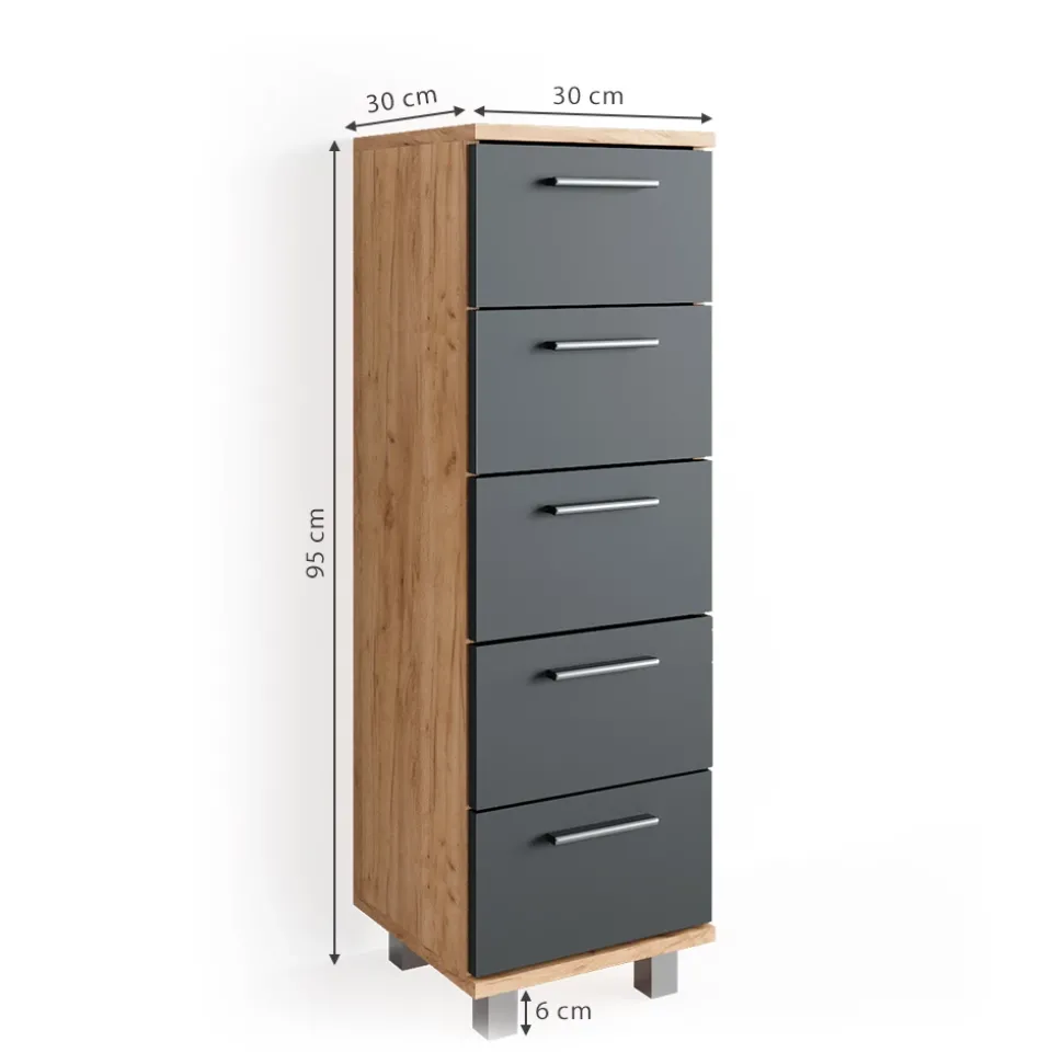 Badschrank Ilias Goldkraft Eiche 30 x 95 cm Vicco