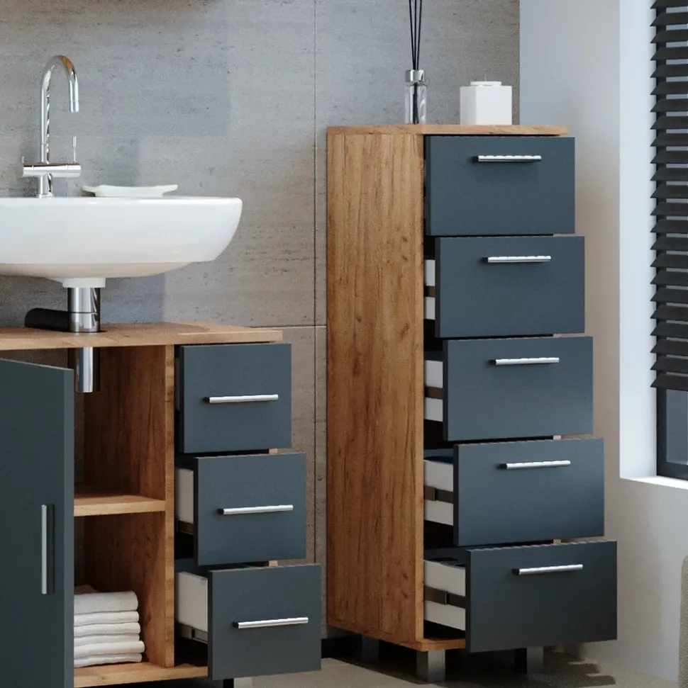 Badschrank Ilias Goldkraft Eiche 30 x 95 cm Vicco