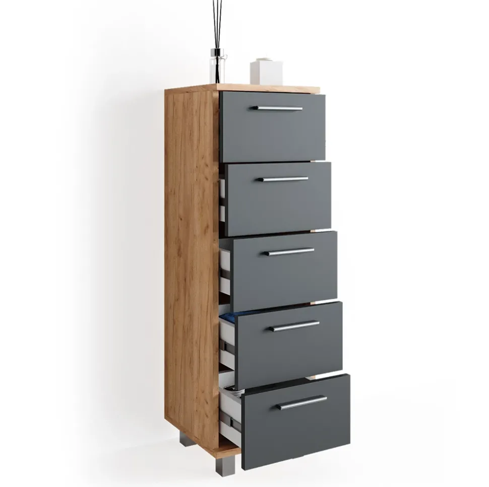 Badschrank Ilias Goldkraft Eiche 30 x 95 cm Vicco