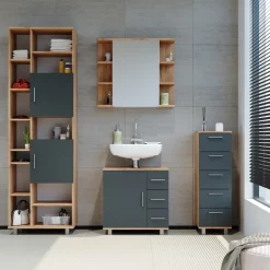 Badschrank Ilias Goldkraft Eiche 60 x 190 cm Vicco