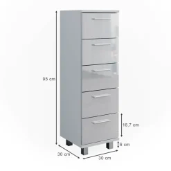 Badschrank Ilias Weiß Hochglanz 30 x 95 cm Vicco