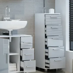 Badschrank Ilias Weiß Hochglanz 30 x 95 cm Vicco