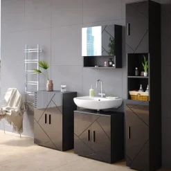 Badschrank Irma Anthrazit Hochglanz 30 x 192 cm Vicco