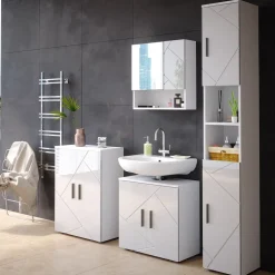 Badschrank Irma Weiß Hochglanz 30 x 192 cm Vicco