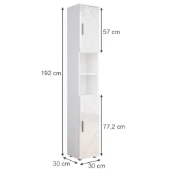 Badschrank Irma Weiß Hochglanz 30 x 192 cm Vicco