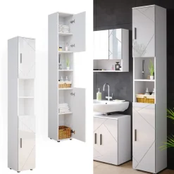 Badschrank Irma Weiß Hochglanz 30 x 192 cm Vicco
