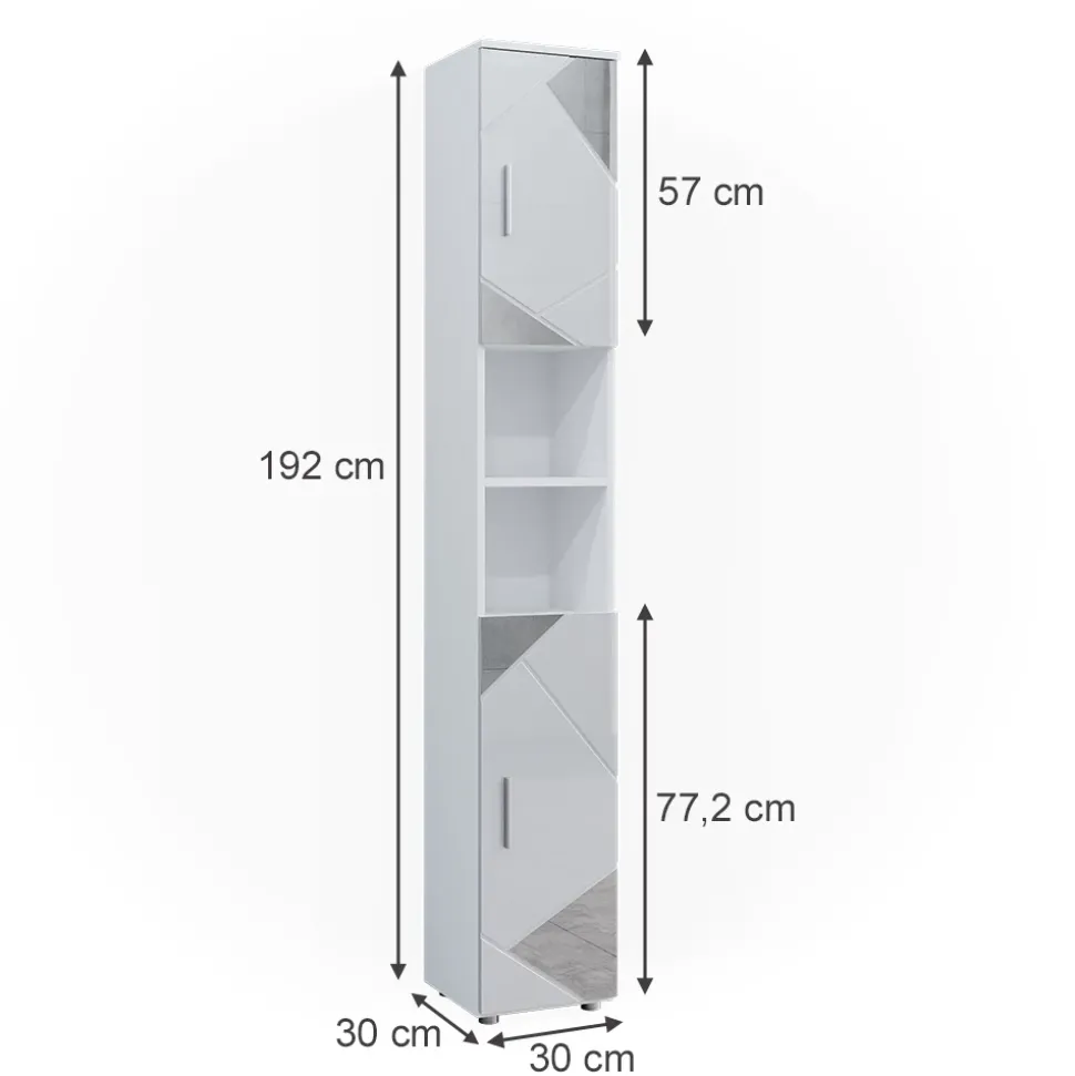 Badschrank Irma Weiß Hochglanz mit Einsätzen 30 x 192 cm Vicco