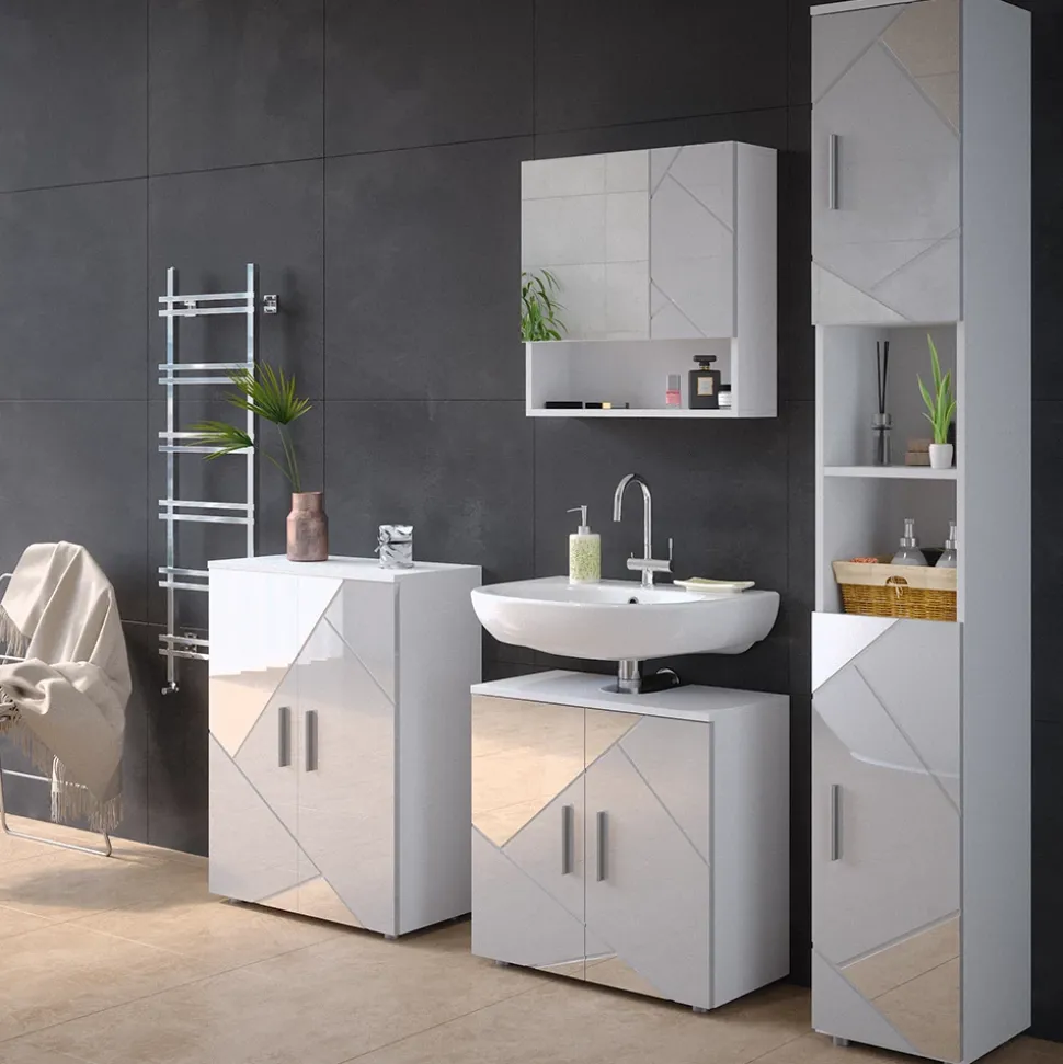 Badschrank Irma Weiß Hochglanz mit Einsätzen 30 x 192 cm Vicco