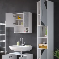 Badschrank Irma Weiß Hochglanz mit Einsätzen 30 x 192 cm Vicco