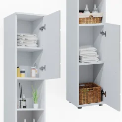 Badschrank Irma Weiß Hochglanz mit Einsätzen 30 x 192 cm Vicco