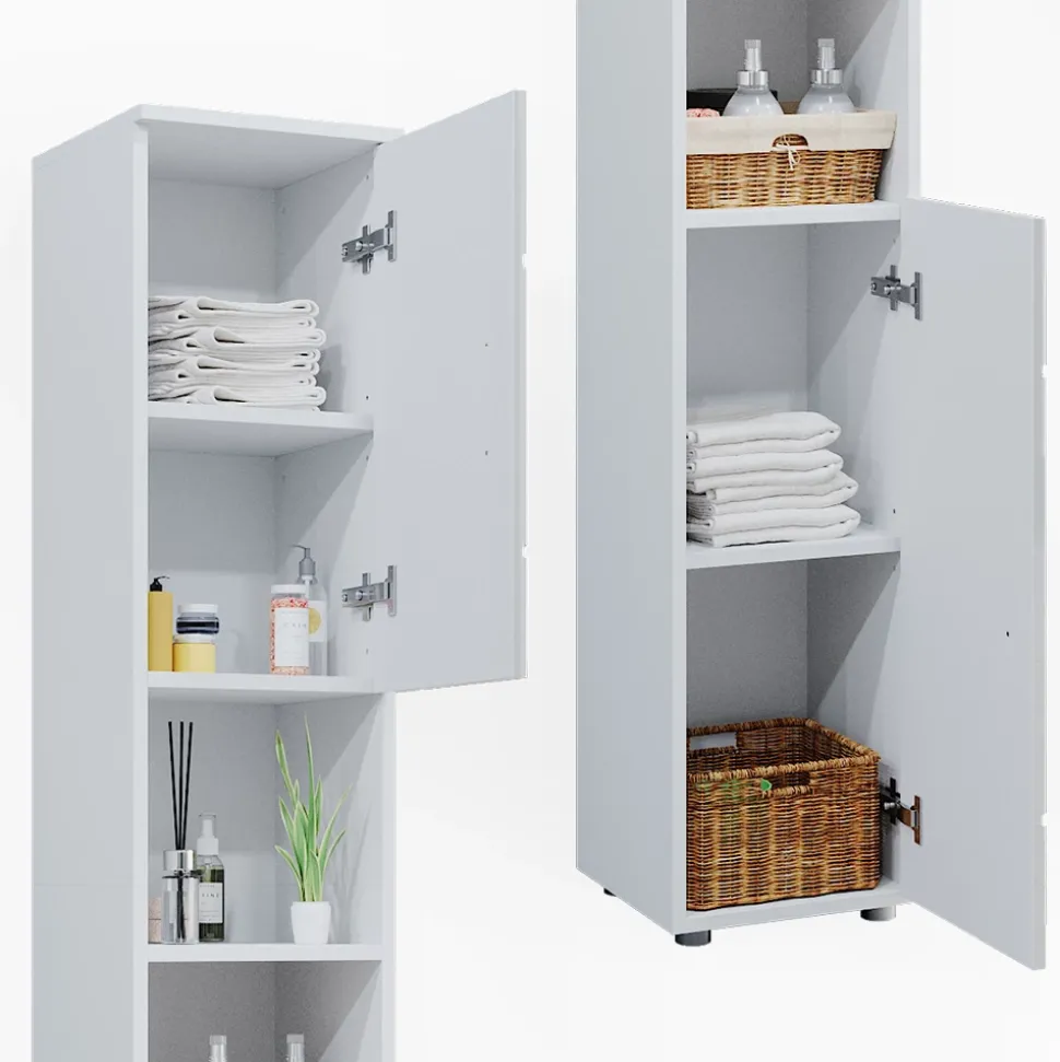 Badschrank Irma Weiß Hochglanz mit Einsätzen 30 x 192 cm Vicco