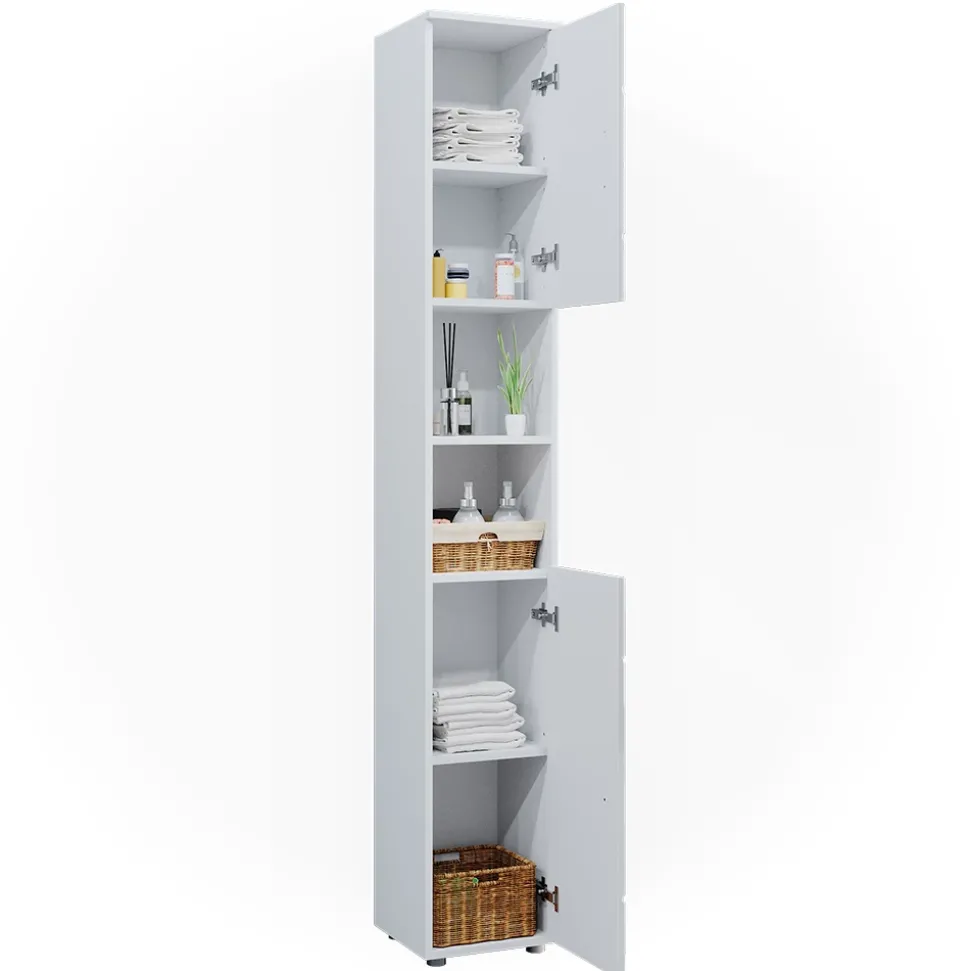 Badschrank Irma Weiß Hochglanz mit Einsätzen 30 x 192 cm Vicco