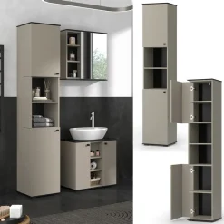 Badschrank Joli Greige 37 x 192 cm mit 2 Türen Vicco