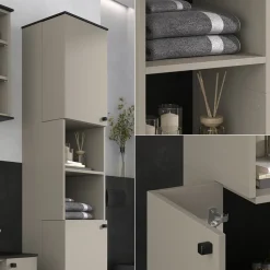 Badschrank Joli Greige 37 x 192 cm mit 2 Türen Vicco