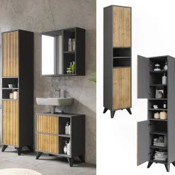 Badschrank Leano Anthrazit/Bergeiche 38 x 180 cm mit 2 Türen Vicco