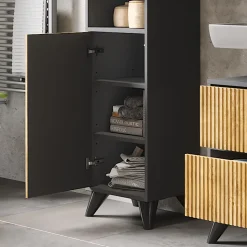 Badschrank Leano Anthrazit/Bergeiche 38 x 180 cm mit 2 Türen Vicco