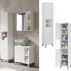 Badschrank Leano Weiß 38 x 180 cm mit 2 Türen Vicco