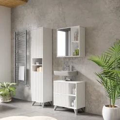 Badschrank Leano Weiß 38 x 180 cm mit 2 Türen Vicco