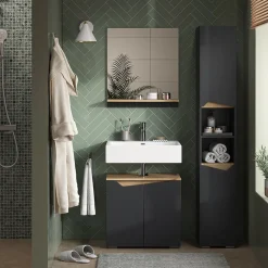 Badschrank Marelle Anthrazit/Artisan 30 x 180 cm mit Türen, und offenen Fächern Vicco